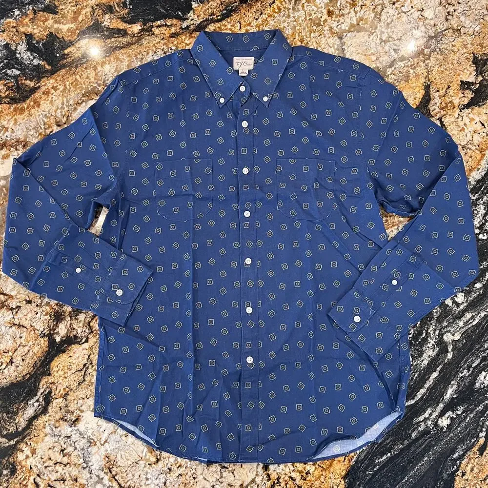 NWT J. Crew Men's Square Flower Blue/Green Cotton-Wool Challis 2 Pocket Shirt